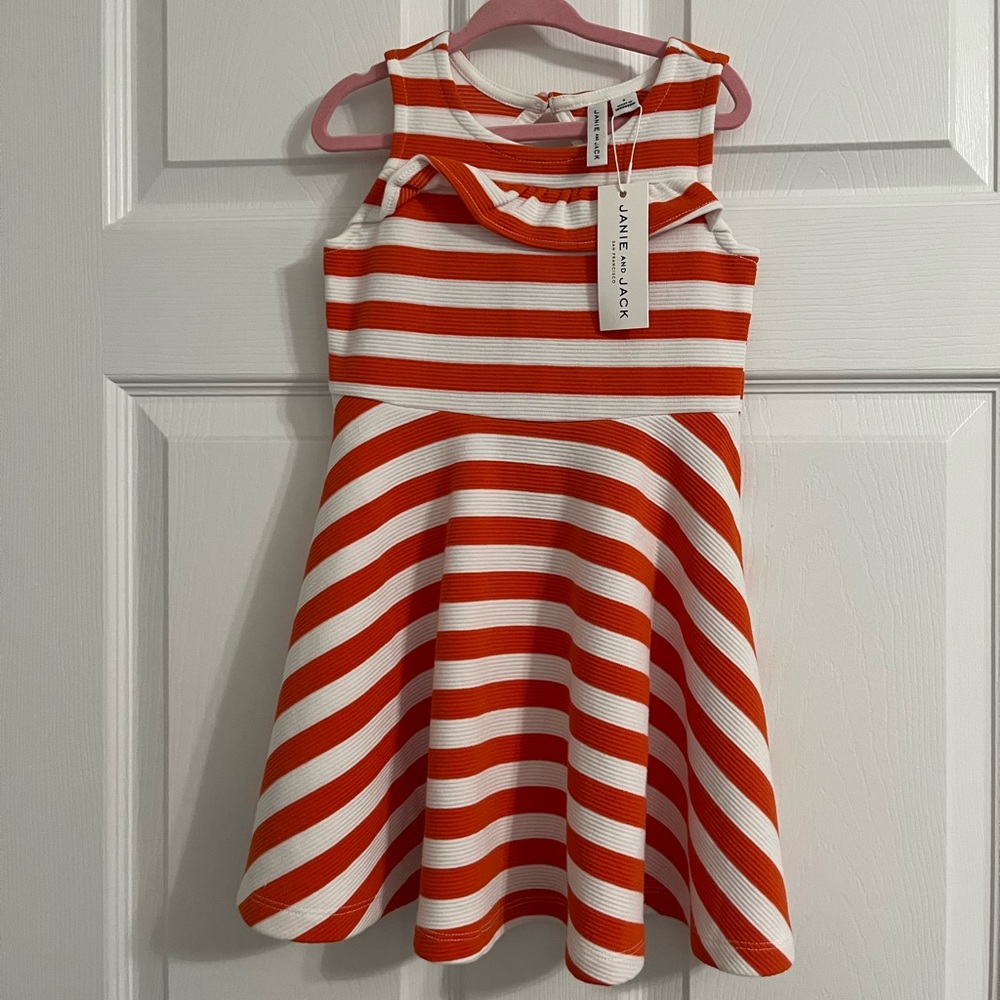 Janie & Jack Girls Striped Orange Dress SZ 3 NWT